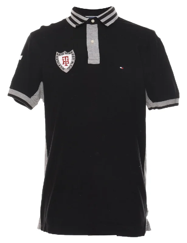 Tommy Hilfiger Black Embroidered Polo Shirt - L