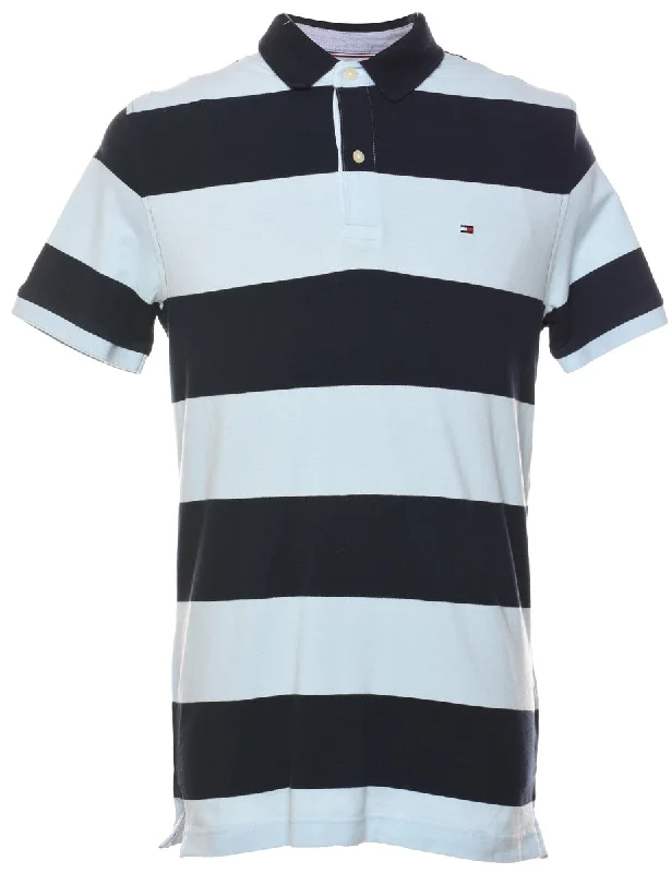 Tommy Hilfiger Navy & Light Blue Striped Polo Shirt - L