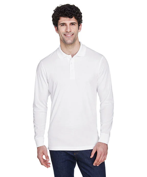 88192 - Core 365 Mens Pinnacle Performance Long-Sleeve Piqué Polo Shirt | White