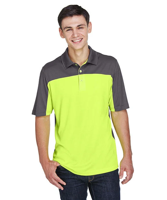 CE101 - Core 365 Mens Balance Colorblock Performance Piqué Polo Shirt | Safety Yellow/Carbon