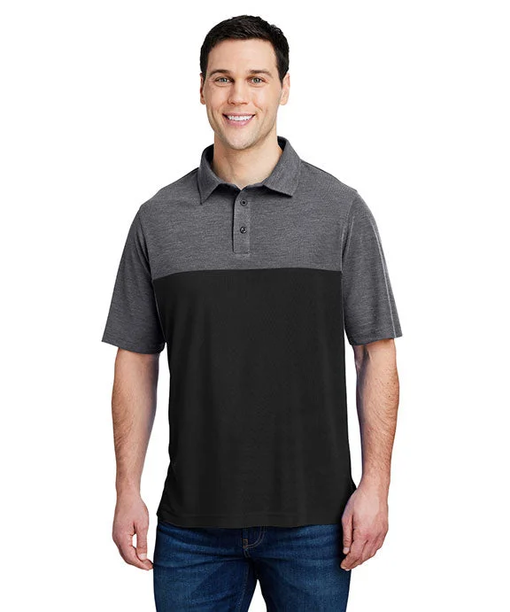 CE112C - Core 365 Mens Fusion ChromaSoft Colorblock Polo Shirt | Black/Carbon Heather