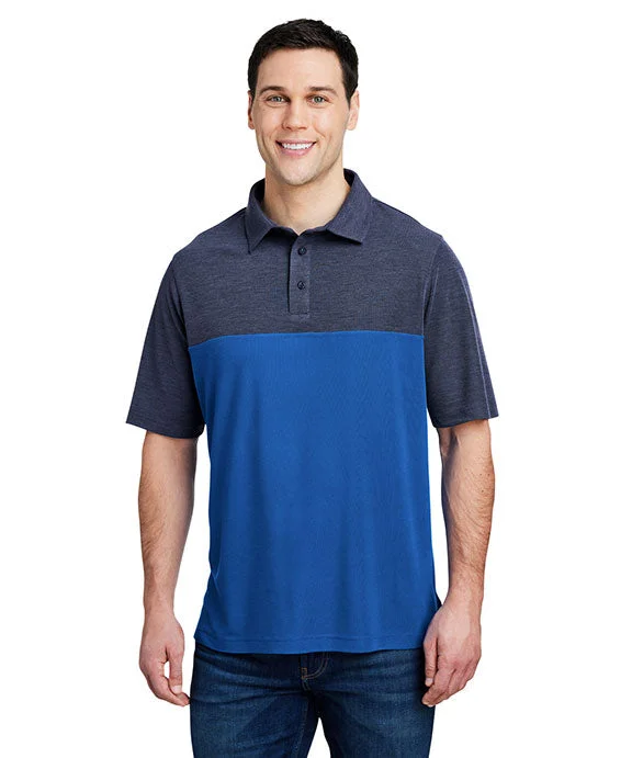 CE112C - Core 365 Mens Fusion ChromaSoft Colorblock Polo Shirt | True Royal/Classic Navy Heather