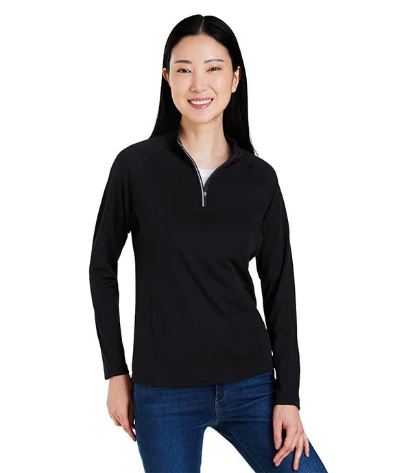 CE418W - Core 365 Ladies Origin Performance Pique Quarter-Zip | Black/Carbon