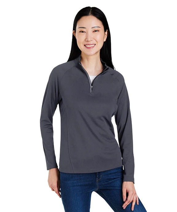 CE418W - Core 365 Ladies Origin Performance Pique Quarter-Zip | Carbon/Black