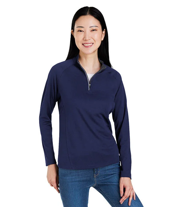 CE418W - Core 365 Ladies Origin Performance Pique Quarter-Zip | Classic Navy/Carbon