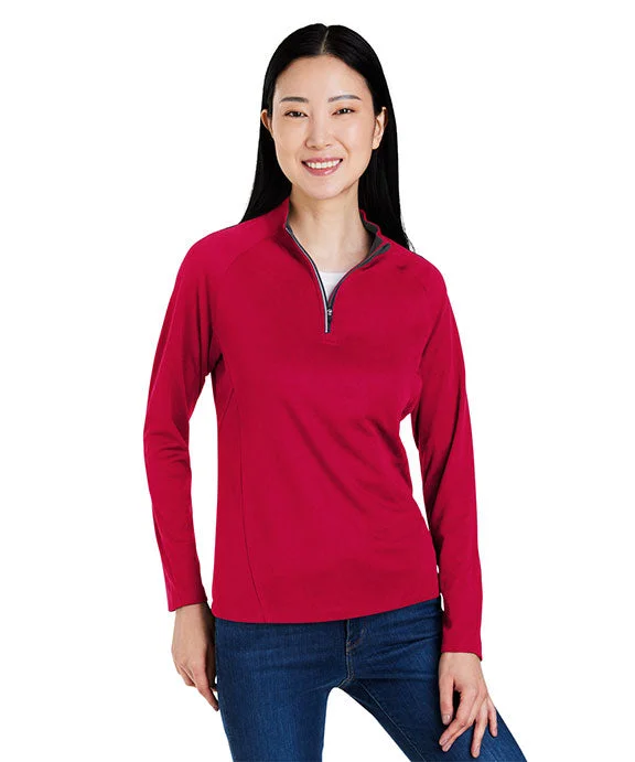 CE418W - Core 365 Ladies Origin Performance Pique Quarter-Zip | Classic Red/Carbon