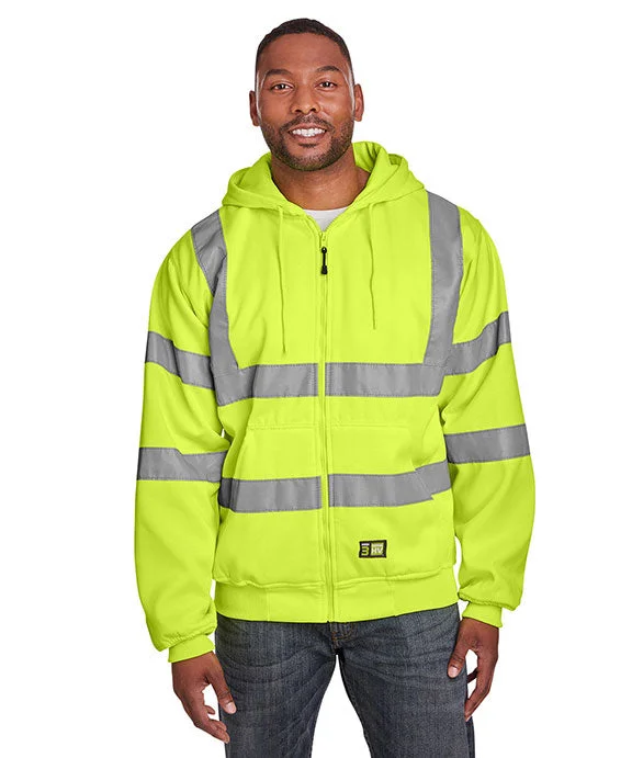 HVF021 - Berne Mens Hi-Vis Class 3 Lined Full-Zip Hooded Sweatshirt | High Vis Yellow