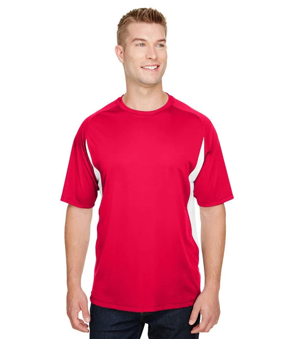 N3181 - A4 Mens Cooling Performance Color Blocked T-Shirt | Scarlet/White