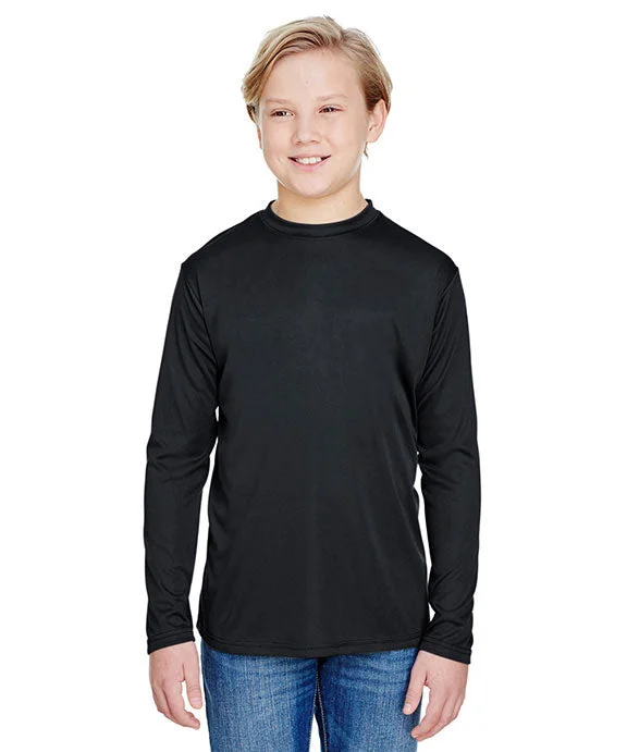 NB3165 - A4 Youth Long Sleeve Cooling Performance Crew T-Shirt | Black