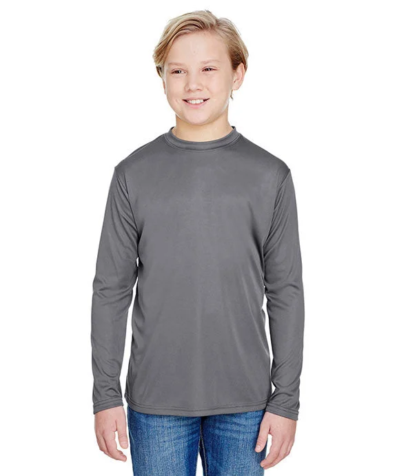 NB3165 - A4 Youth Long Sleeve Cooling Performance Crew T-Shirt | Graphite