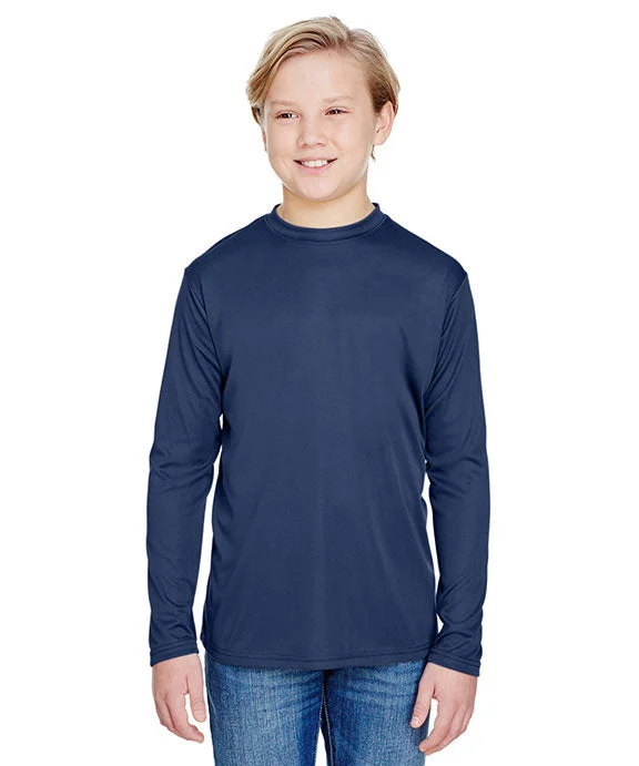 NB3165 - A4 Youth Long Sleeve Cooling Performance Crew T-Shirt | Navy