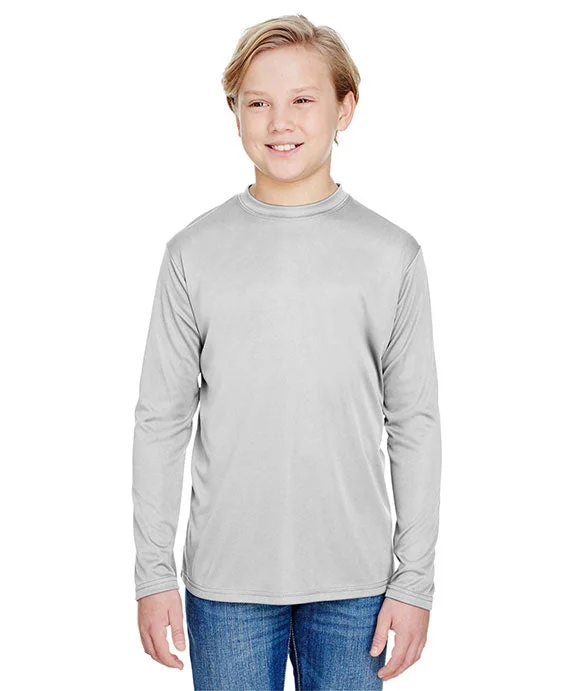 NB3165 - A4 Youth Long Sleeve Cooling Performance Crew T-Shirt | Silver