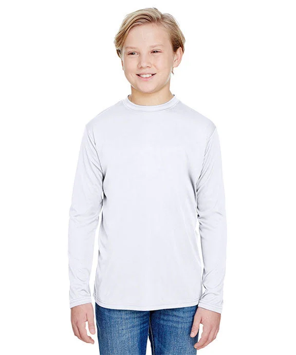 NB3165 - A4 Youth Long Sleeve Cooling Performance Crew T-Shirt | White