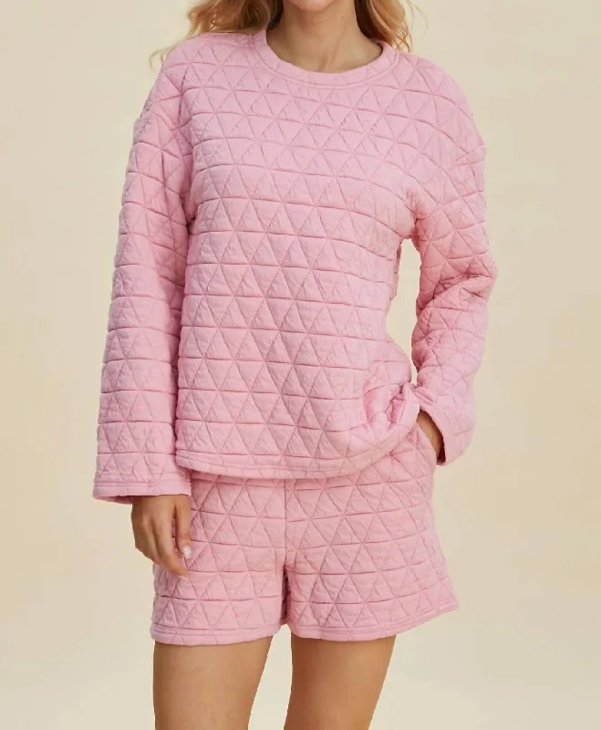 Textured Top And Shorts Set In Pink