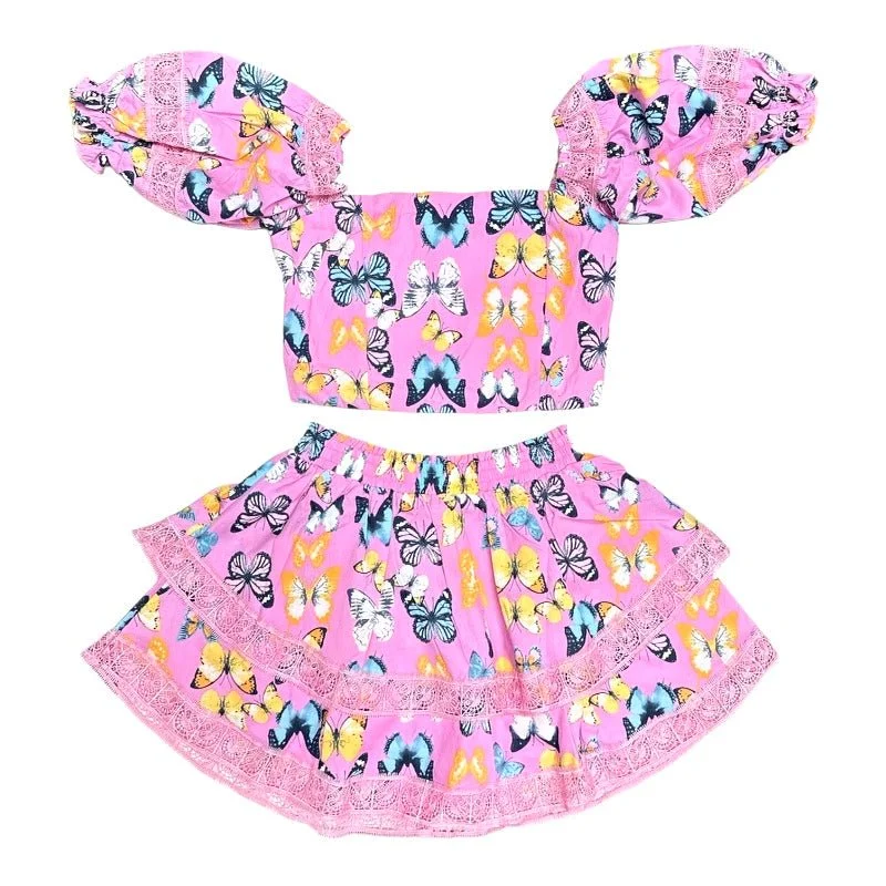 SIMONE BUTTERFLIES PUFF SLEEVE TOP AND SKIRT SET