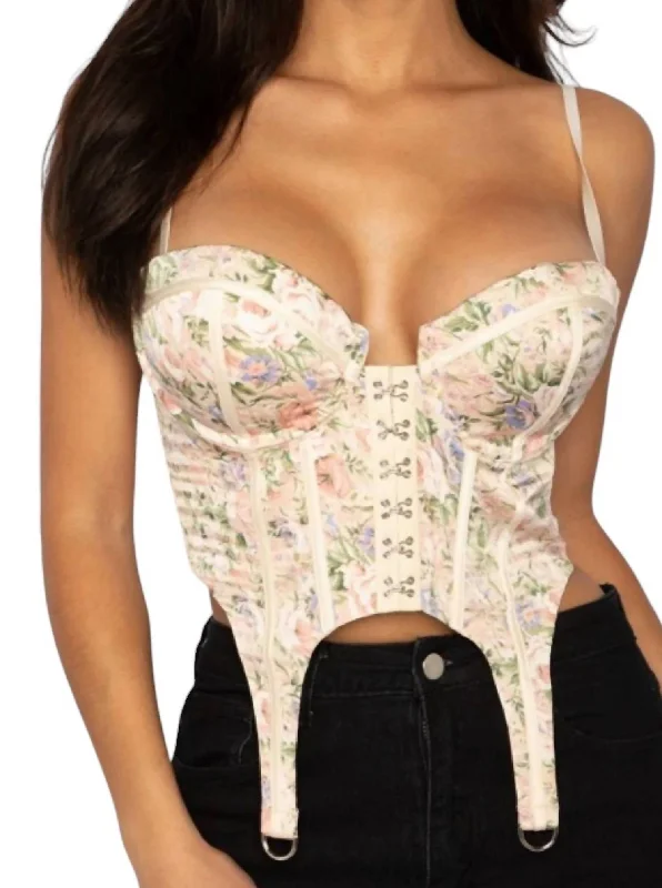 Corset Top In Taupe Multi