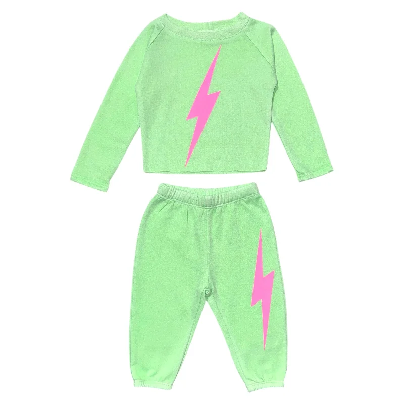 LIGHTNING BOLT NEON SWEATSHIRT AND SWEATPANTS SET