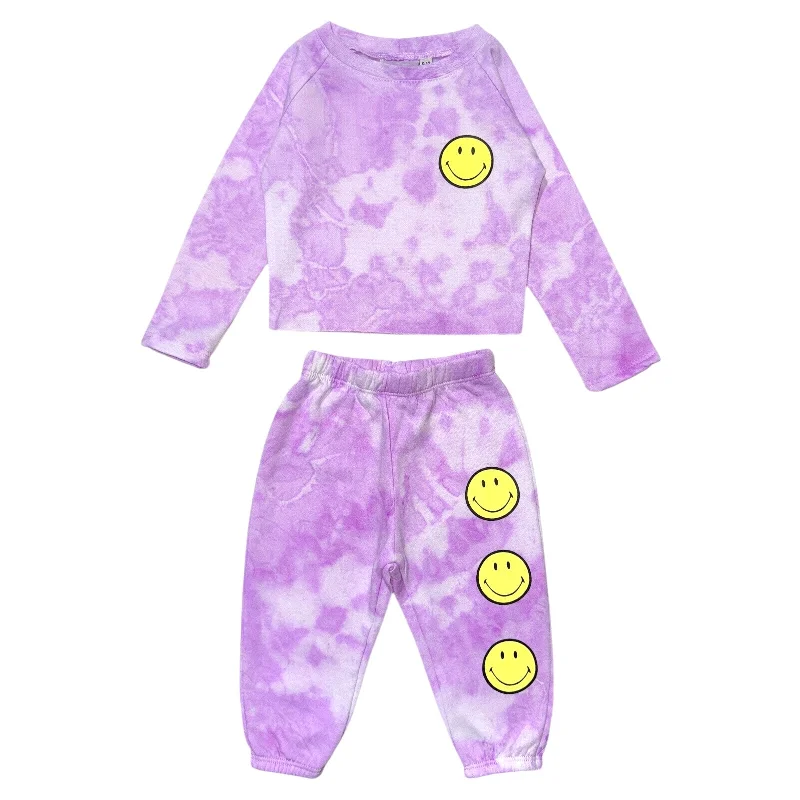 SMILEY FACE TIE DYE SWEATSHIRT AND SWEATPANTS SET