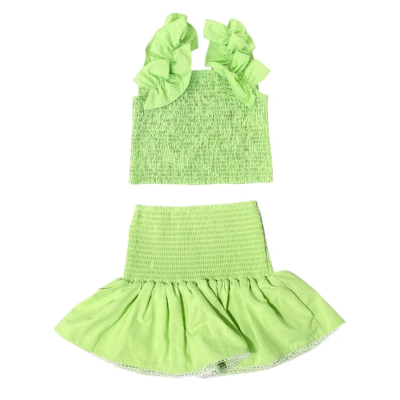 SMOCKED RUFFLE TOP AND SKIRT SET