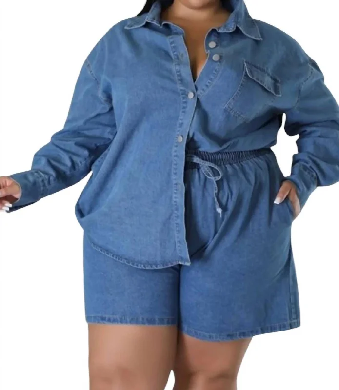 Long Sleeve Short Set In Denim