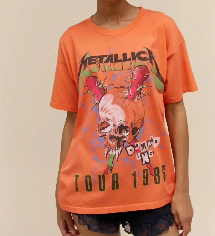 Metallica Damage Inc Tour 1986 Merch Tee Top In Coral Sunset