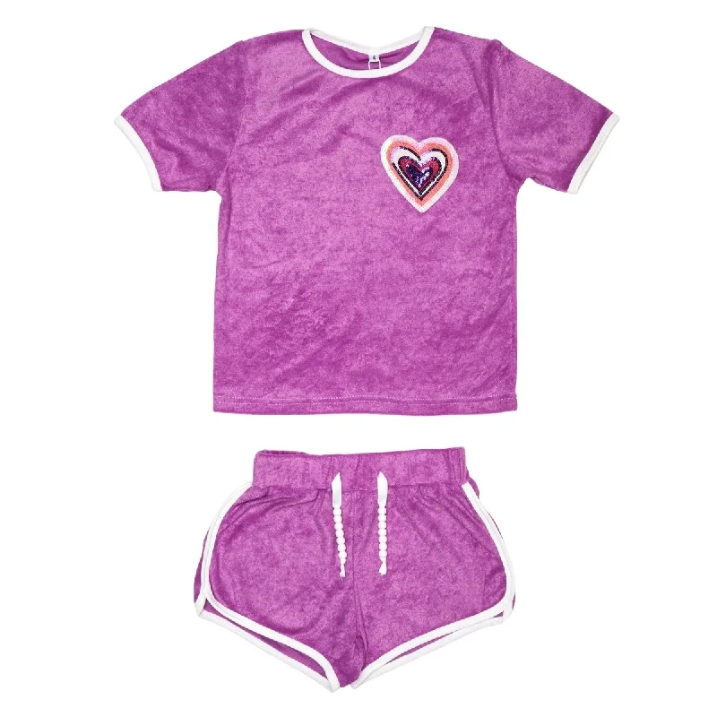 HARPER TERRY HEART TOP AND BEADED SHORTS SET