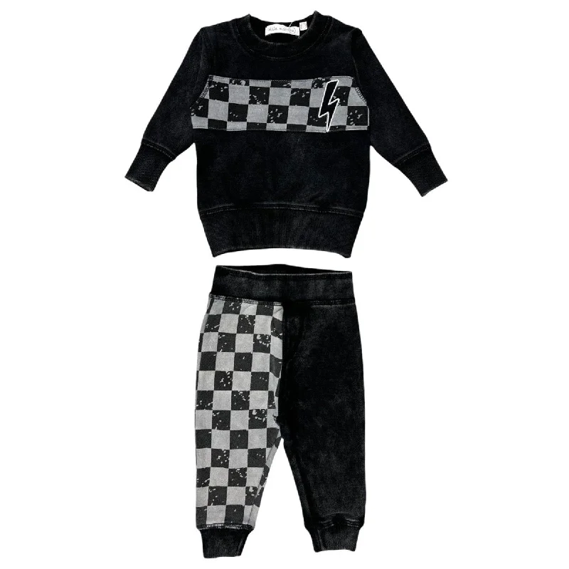 CHECKERED BOLT SWEATSHIRT & SWEATPANTS SET