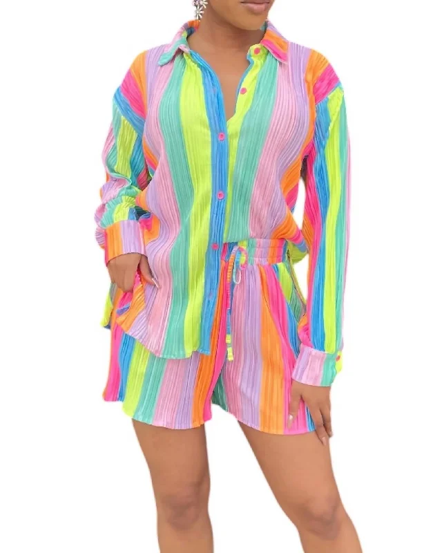 Pleated Short Set In Multicolored