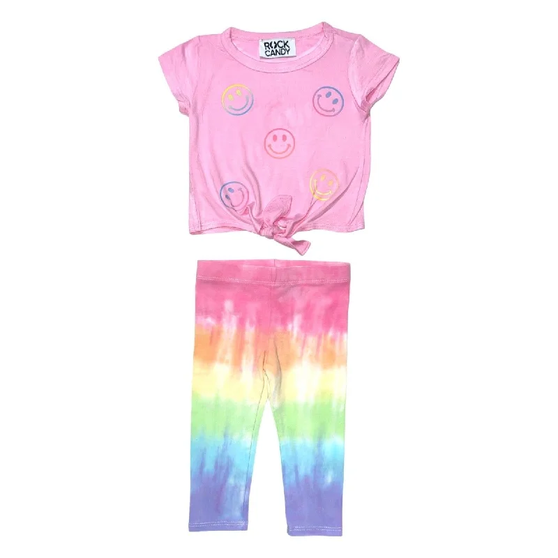 NEON SMILEY FACE TSHIRT AND TIE DYE LEGGINGS SET