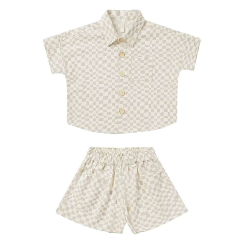 DOVE CHECK KELLI BUTTON DOWN AND SHORTS SET