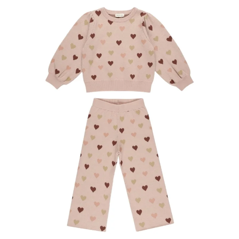 HEARTS JACQUARD KNIT SWEATSHIRT AND PANTS SET