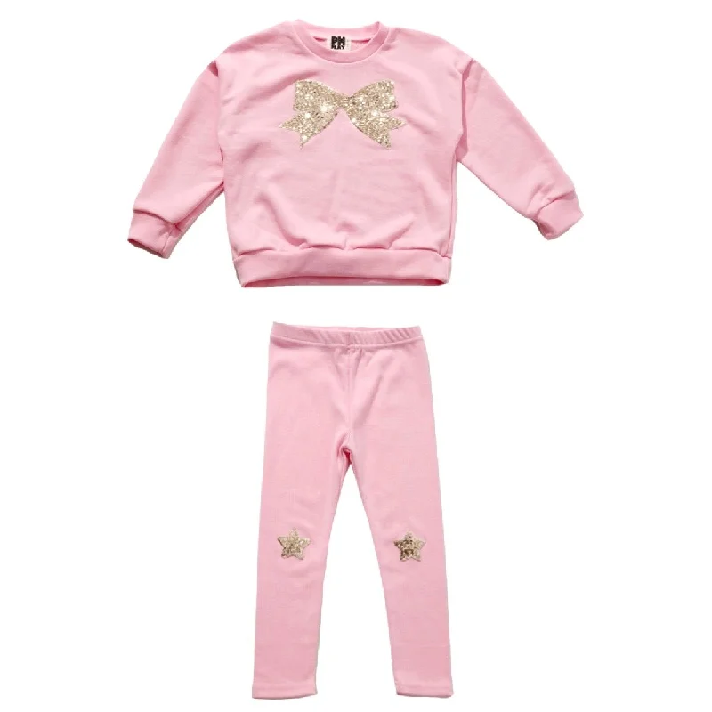 BOW SWEATSHIRT AND STARS LEGGINGS SET