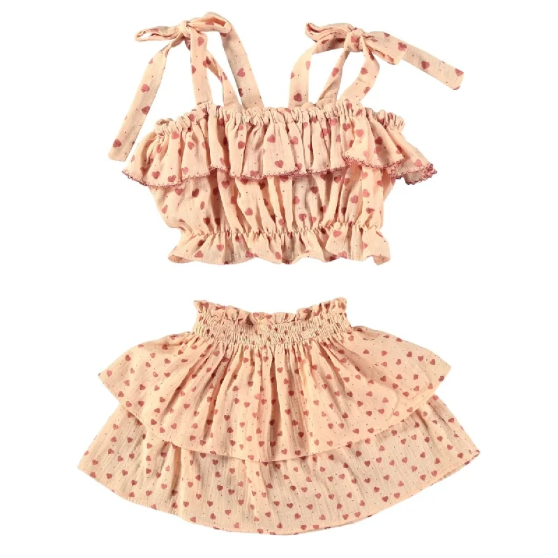 HEARTS RUFFLE TOP AND SKIRT SET