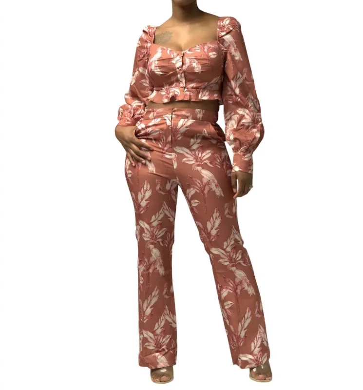 Top And Floral Pant Set In Blush Multi