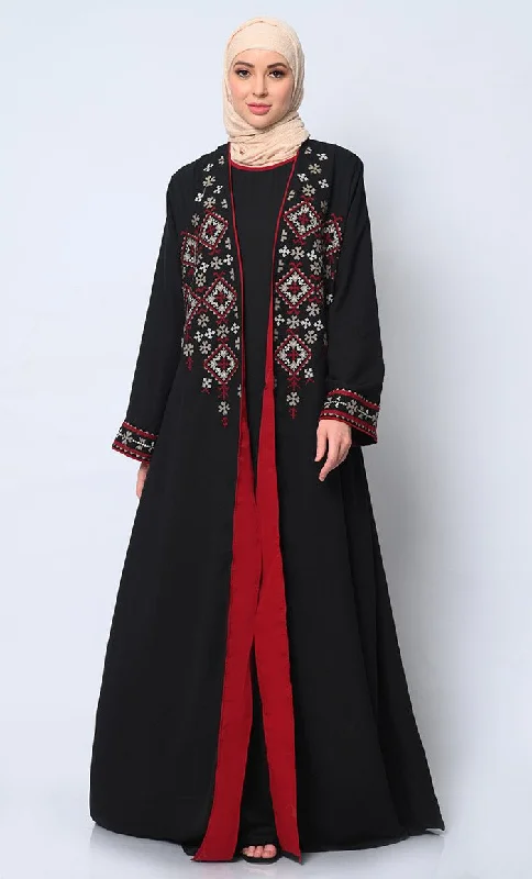 Women's Elegant 2Pc Embroidered Black Shrug and Inner Set