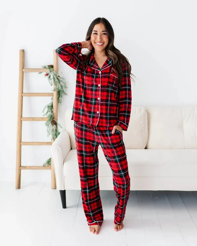 You Plaid Me At Hello Women's Collar Shirt & Pants Pajama Set