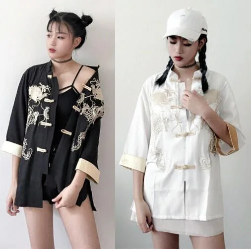 Black/White Dragon Embroidery Coat AD10117