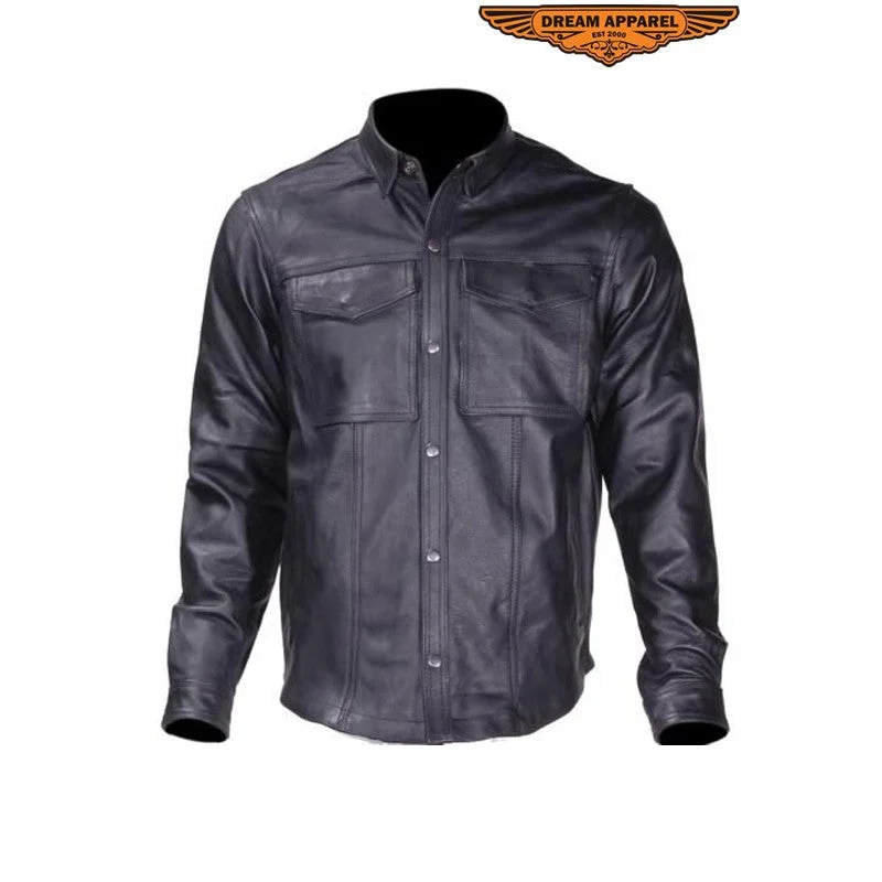 Men's Leather Shirt With Snap On Cuffs