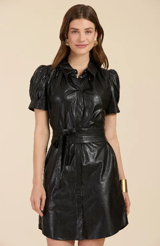 Veronica Vegan Leather Dress - Black