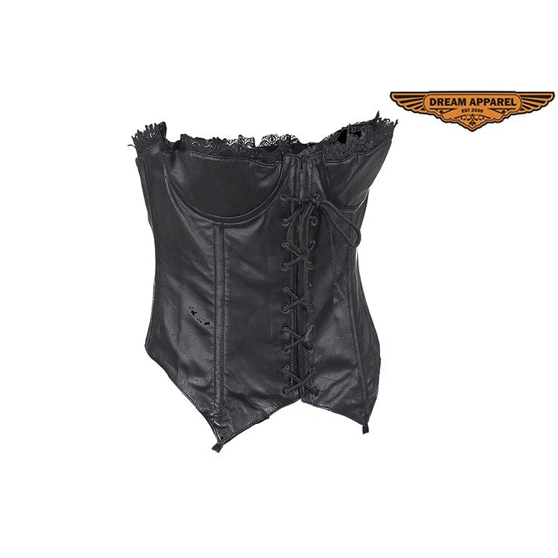 Women's Black Leather and Lace Corset