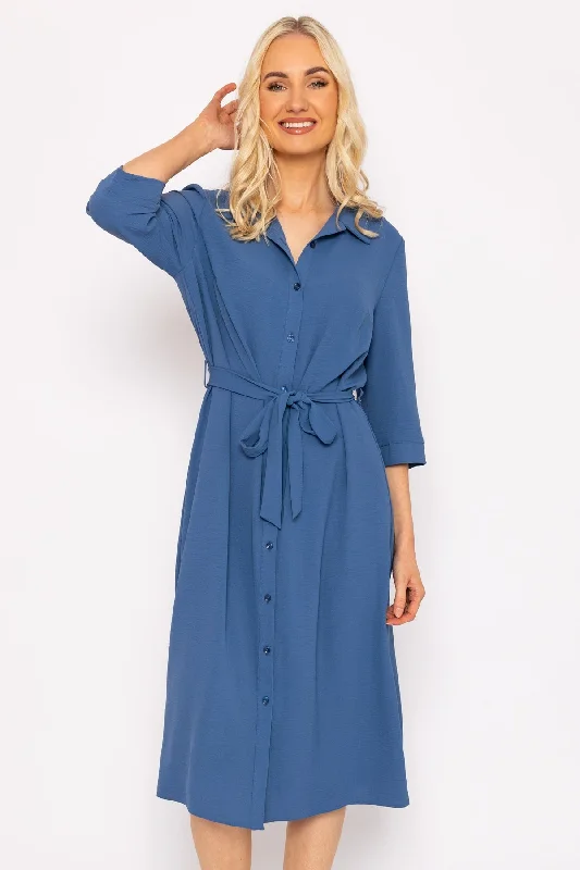 Blue Belted Shirt Dress