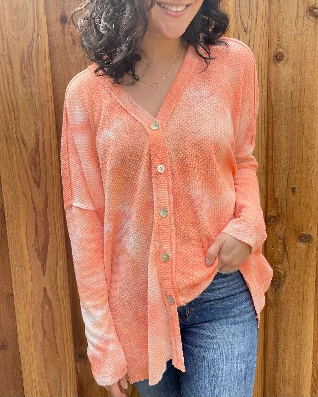 Coral Tie Dye Cardigan