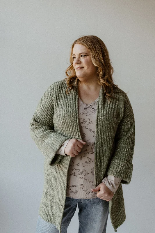 CUFFED AND BELTED CARDIGAN IN FROSTED MOSS