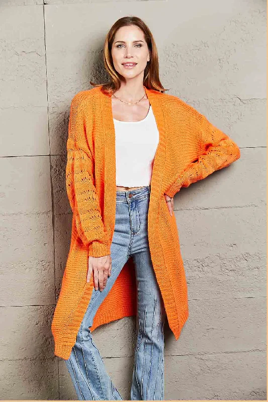 Horizontal Ribbing Open Front Duster Cardigan