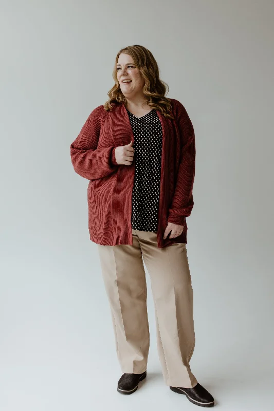 KNIT OPEN CARDIGAN IN CRANBERRY