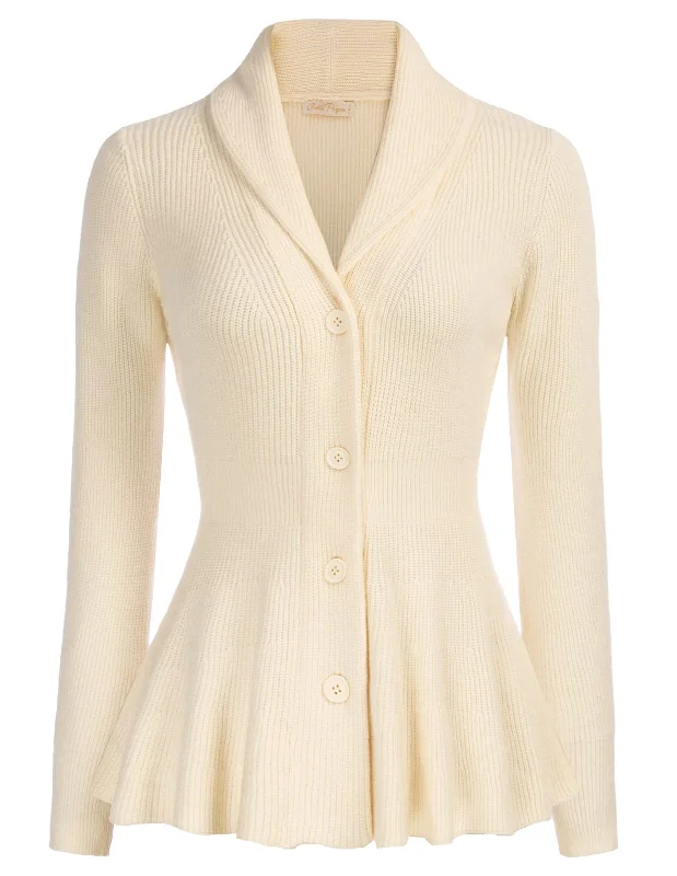 Ladies Shawl Collar Cardigan Sweater Long Sleeve Office Sweater Turn Down Collar Cardigan (Ivorywn, XL)