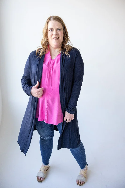 LIGHTWEIGHT LONG-SLEEVED DUSTER CARDIGAN IN DARK BLUE