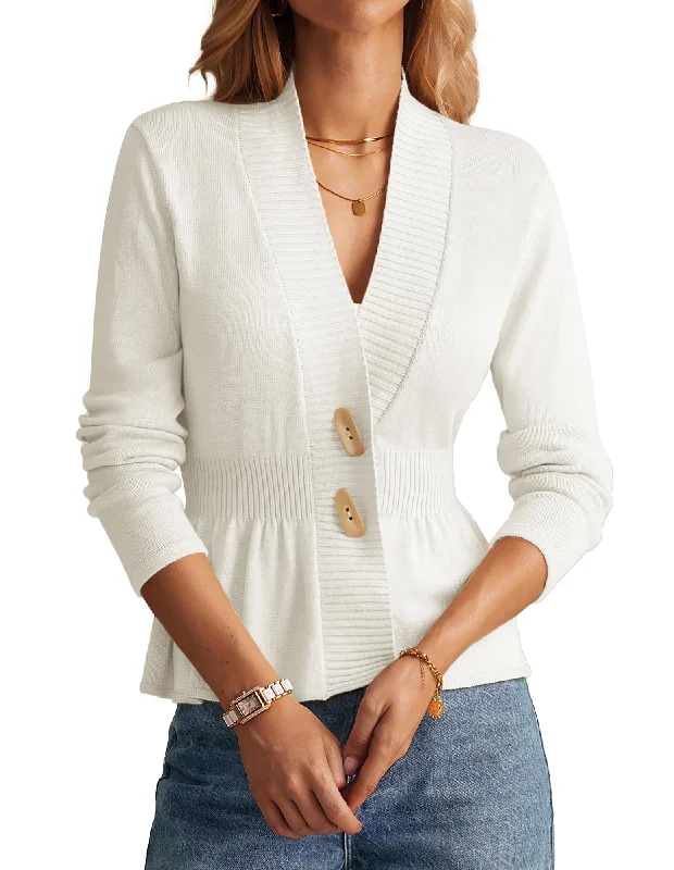 Lightweight Sweater Cardigan for Women Long Sleeve Peplum Stretch Waist Crochet Tops White Cardigan XL