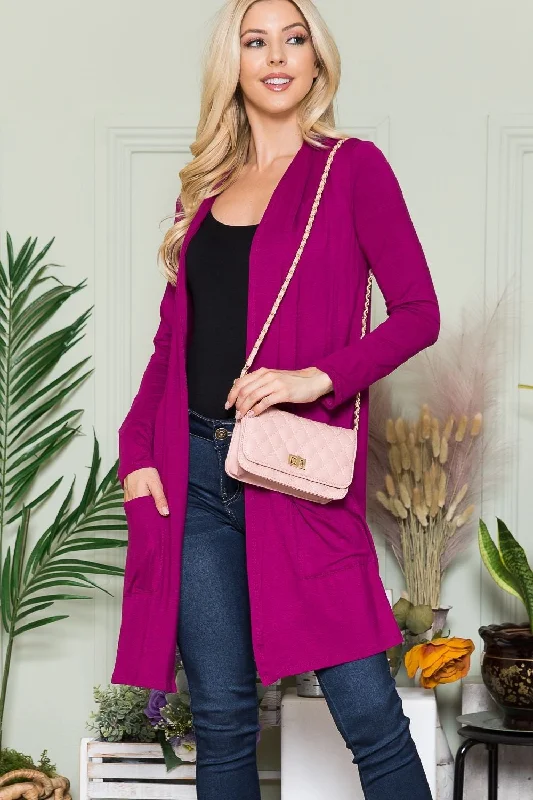 Magenta Open Front Cardigan with Pockets Small to 3XL