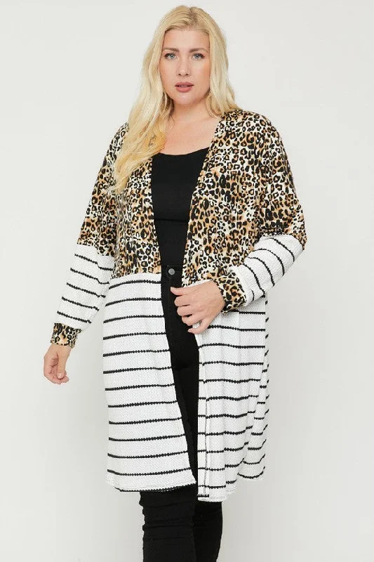 Long sleeves print-striped cardigan